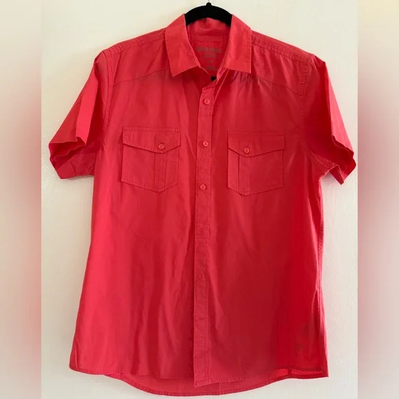 Guess Men's Vibrant Red Casual Button Down Shirt - Picture 1 of 4